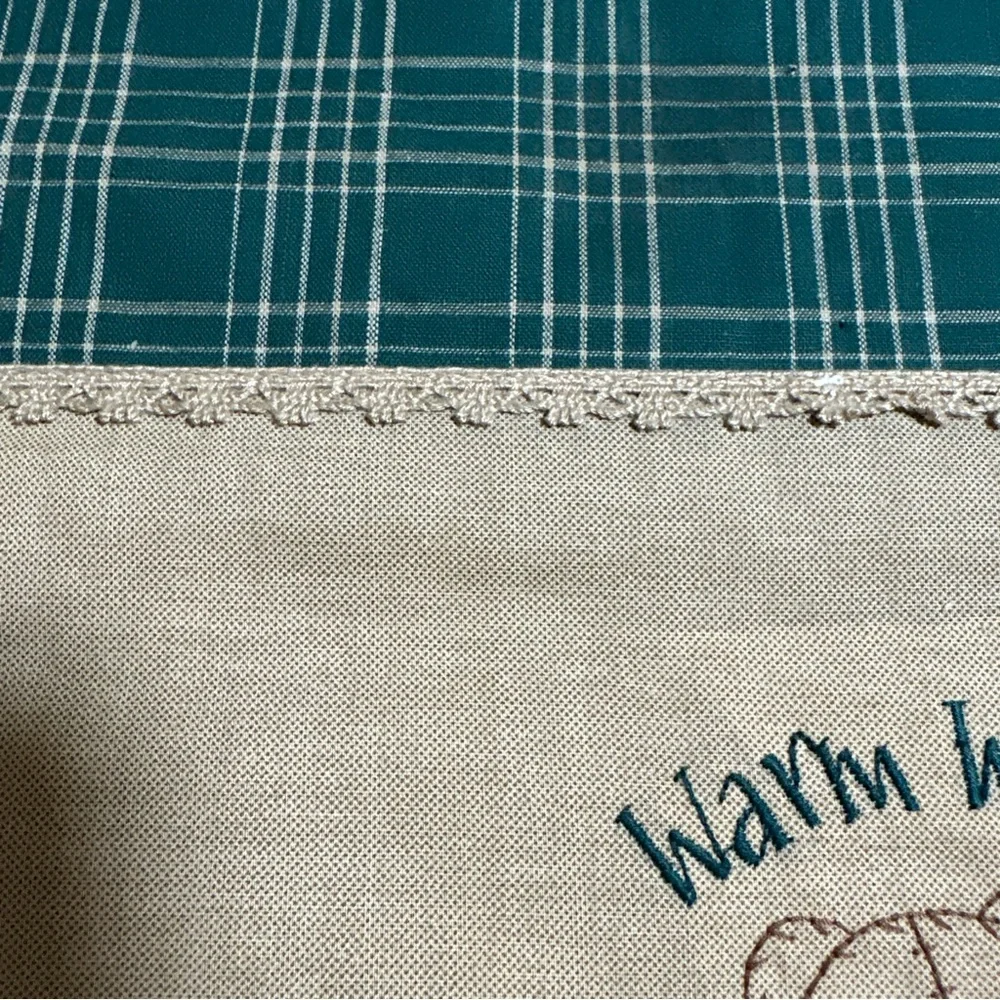 Plaid Table Runner with Bear Embroidery